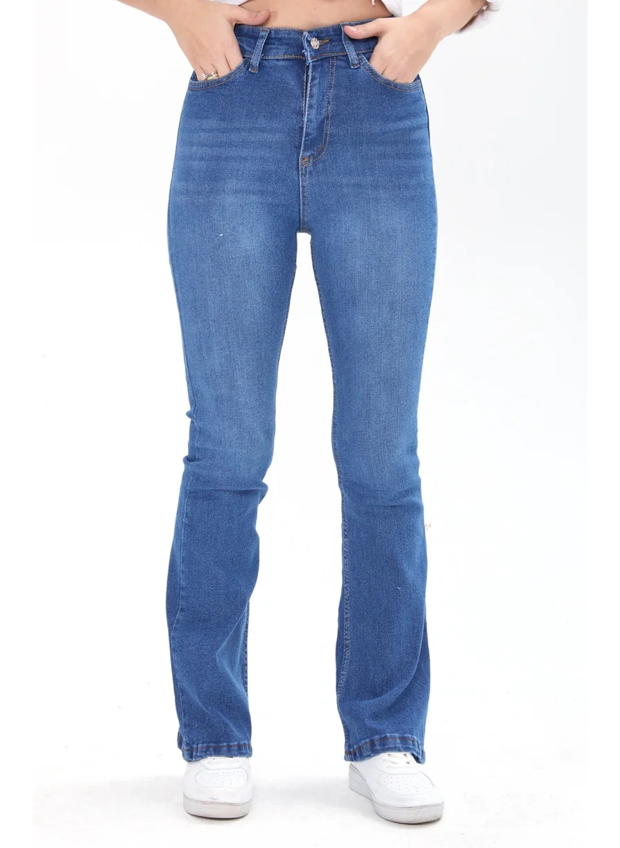 Tofisa 23660-BLUE Cotton Flare Lycra Jeans