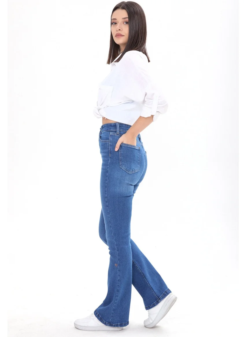 Tofisa 23660-BLUE Cotton Flare Lycra Jeans