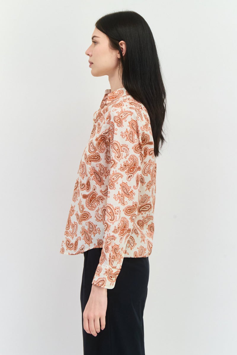 GANT Women Spread Collar Long Sleeves Paisley Pattern Shirt, Brown  - Image 2