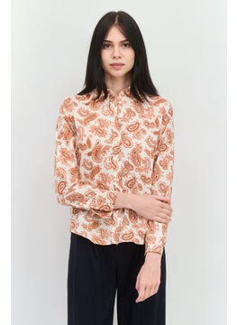 GANT Women Spread Collar Long Sleeves Paisley Pattern Shirt, Brown  - Image 1