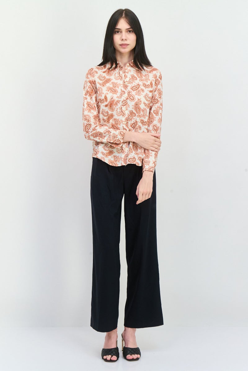 GANT Women Spread Collar Long Sleeves Paisley Pattern Shirt, Brown  - Image 4