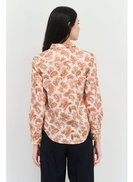 GANT Women Spread Collar Long Sleeves Paisley Pattern Shirt, Brown  - Image 3
