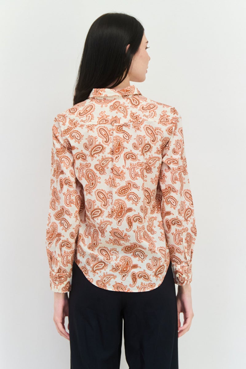 GANT Women Spread Collar Long Sleeves Paisley Pattern Shirt, Brown  - Image 3