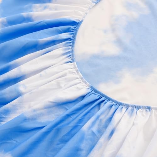 NATURETY Bedding Fitted Sheet with Deep Pocket for Single Bed Mattress Cover Sheets,White Cloud Printed Fabric Bed Sheets (Blue Sky, Twin) - Image 4