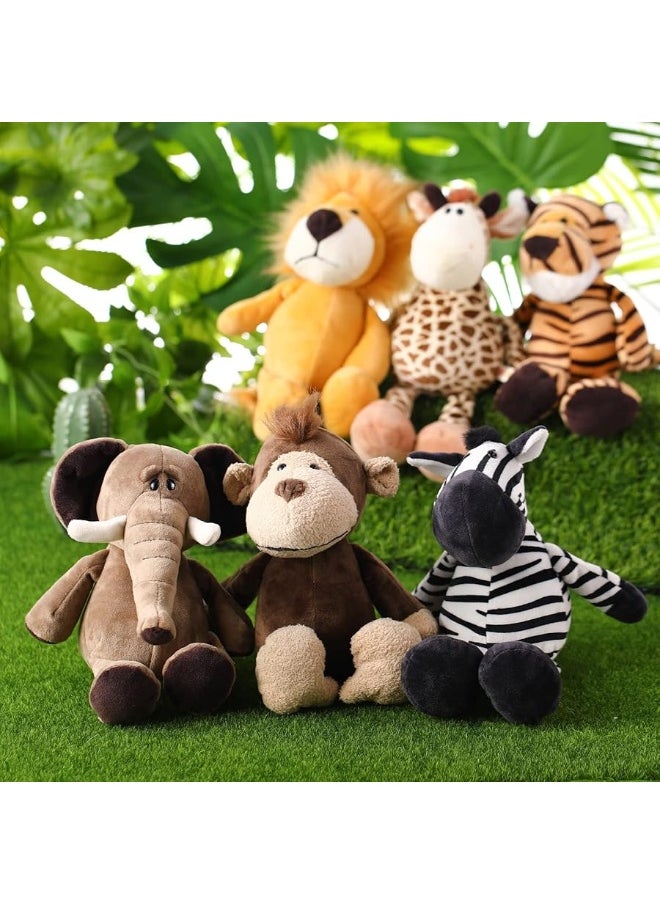 Zhanmai 6 Pieces Safari Stuffed Animals Plush Jungle Animal Toys Set for Boys Girls, Lion Elephant Zebra Giraffe Tiger Monkey for Animal Themed Parties Student Award Christmas (Cute Style)  - Image 2