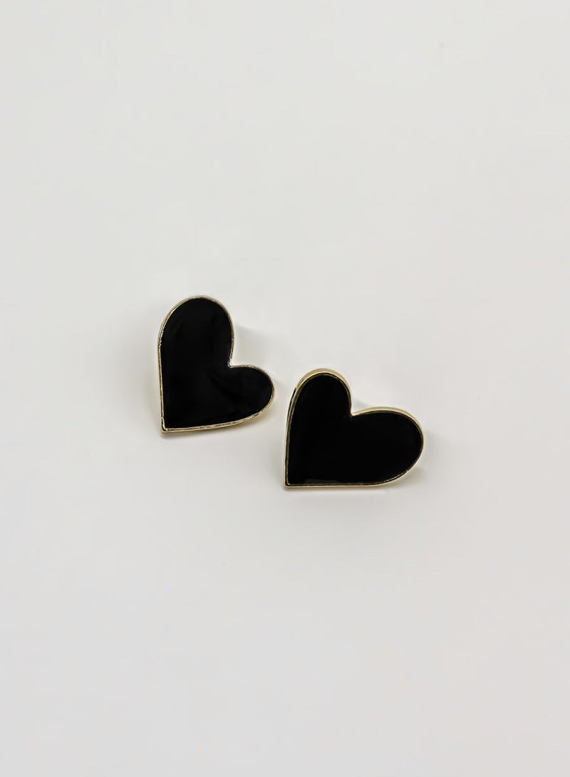 1 Pair Fashion Black Heart Stud Earrings, Alloy with Silveryy Ear Needle, Non-Plated Love Shape Jewelry for Women  - Image 1