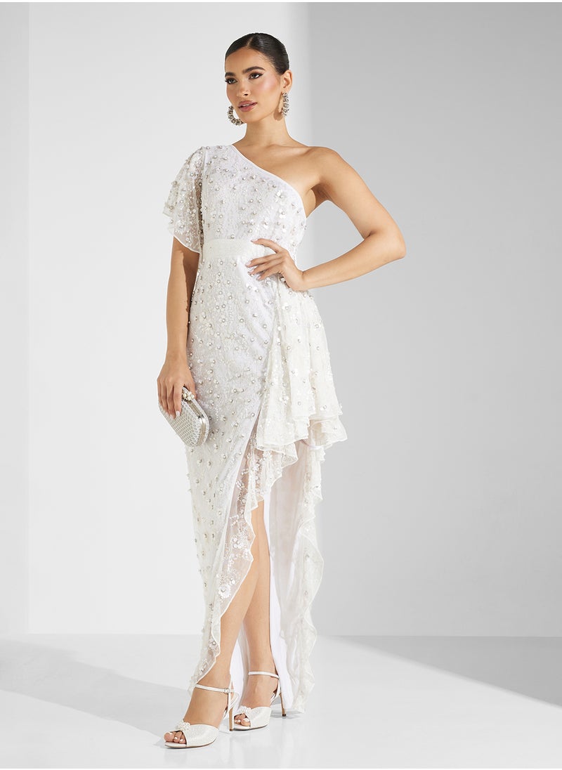 Amelia Rose Embellished One Shoulder  Asymmetric  Maxi Dress  - Image 1
