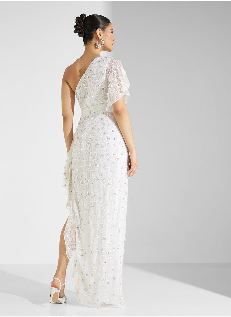 Amelia Rose Embellished One Shoulder  Asymmetric  Maxi Dress  - Image 2