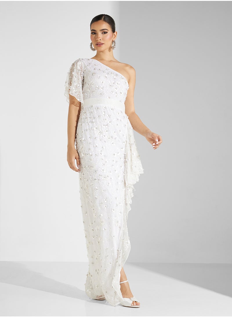 Amelia Rose Embellished One Shoulder  Asymmetric  Maxi Dress  - Image 4