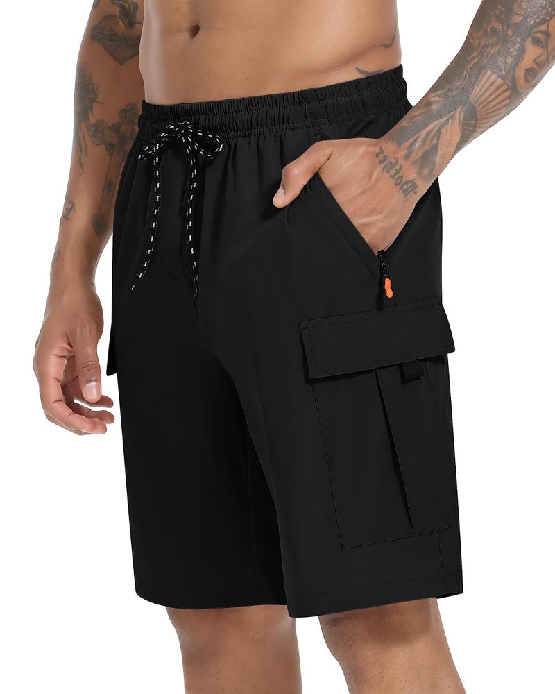 INNERBUT Men's Cargo Shorts Quick Dry Lightweight Stretch Hiking Shorts for Men with 5 Pockets No Lining Black - Image 1