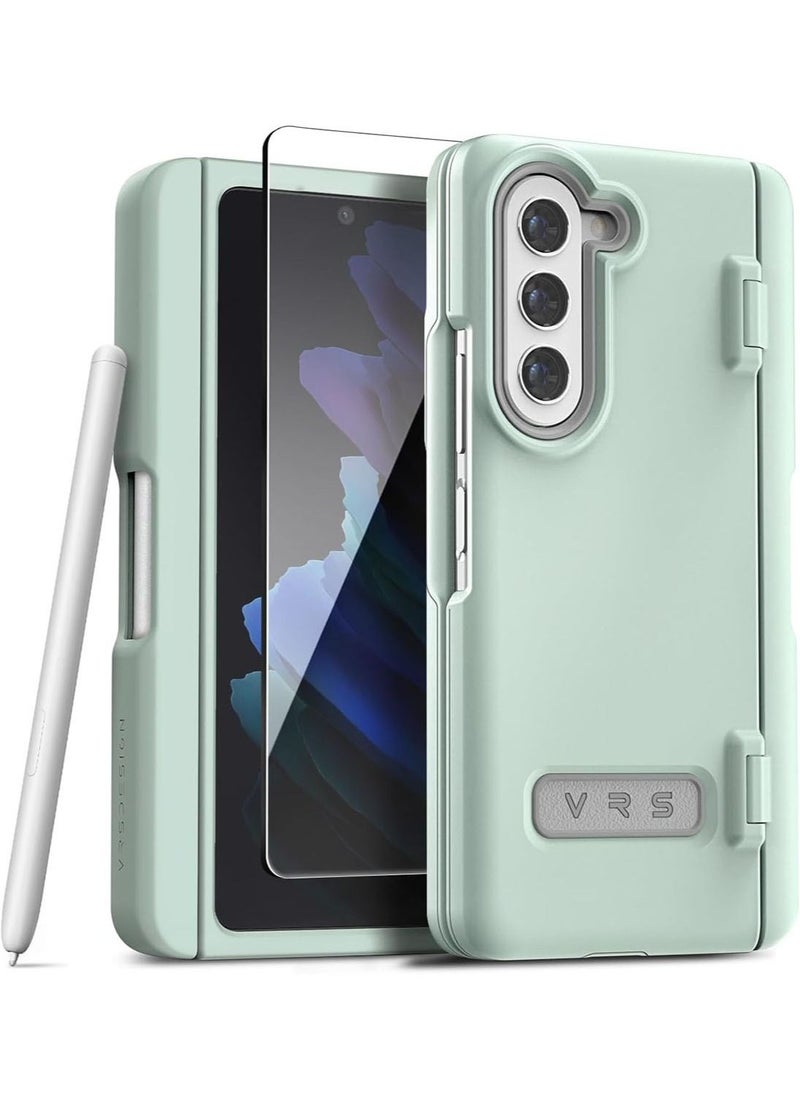 VRS Design - Terra Guard Modern Pen Edition Samsung Galaxy Z Fold 5 Case Cover (2023) with S-Pen compartment in Hinge Protection and Front Screen Protector - Marine Green (S-Pen NOT included) - Image 1