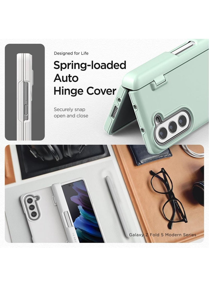 VRS Design - Terra Guard Modern Pen Edition Samsung Galaxy Z Fold 5 Case Cover (2023) with S-Pen compartment in Hinge Protection and Front Screen Protector - Marine Green (S-Pen NOT included) - Image 1