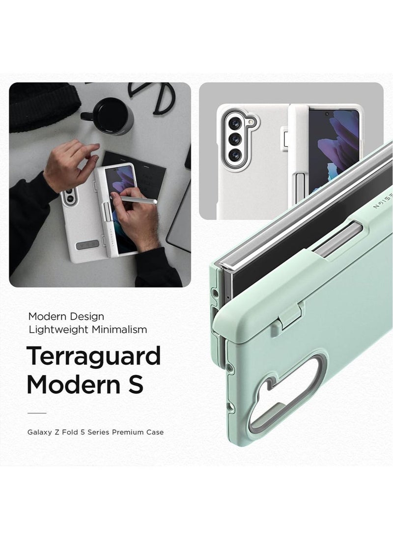 VRS Design - Terra Guard Modern Pen Edition Samsung Galaxy Z Fold 5 Case Cover (2023) with S-Pen compartment in Hinge Protection and Front Screen Protector - Marine Green (S-Pen NOT included) - Image 1