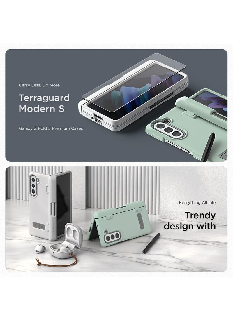 VRS Design - Terra Guard Modern Pen Edition Samsung Galaxy Z Fold 5 Case Cover (2023) with S-Pen compartment in Hinge Protection and Front Screen Protector - Marine Green (S-Pen NOT included) - Image 1