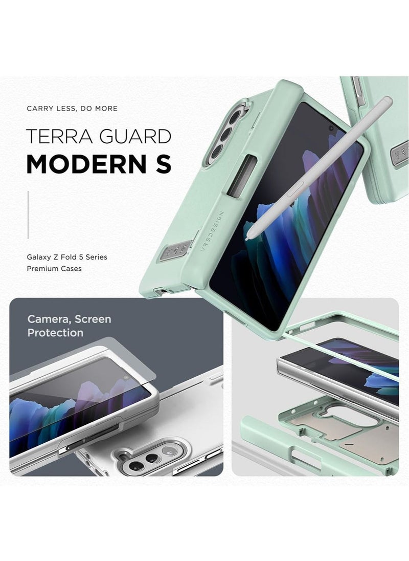 VRS Design - Terra Guard Modern Pen Edition Samsung Galaxy Z Fold 5 Case Cover (2023) with S-Pen compartment in Hinge Protection and Front Screen Protector - Marine Green (S-Pen NOT included) - Image 1