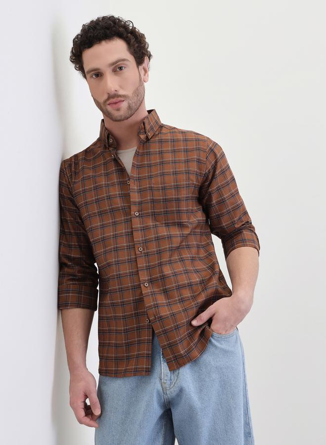 ستايلي قميص بنقشة مربعات بقصة عادية وياقة مفتوحة - Image 1