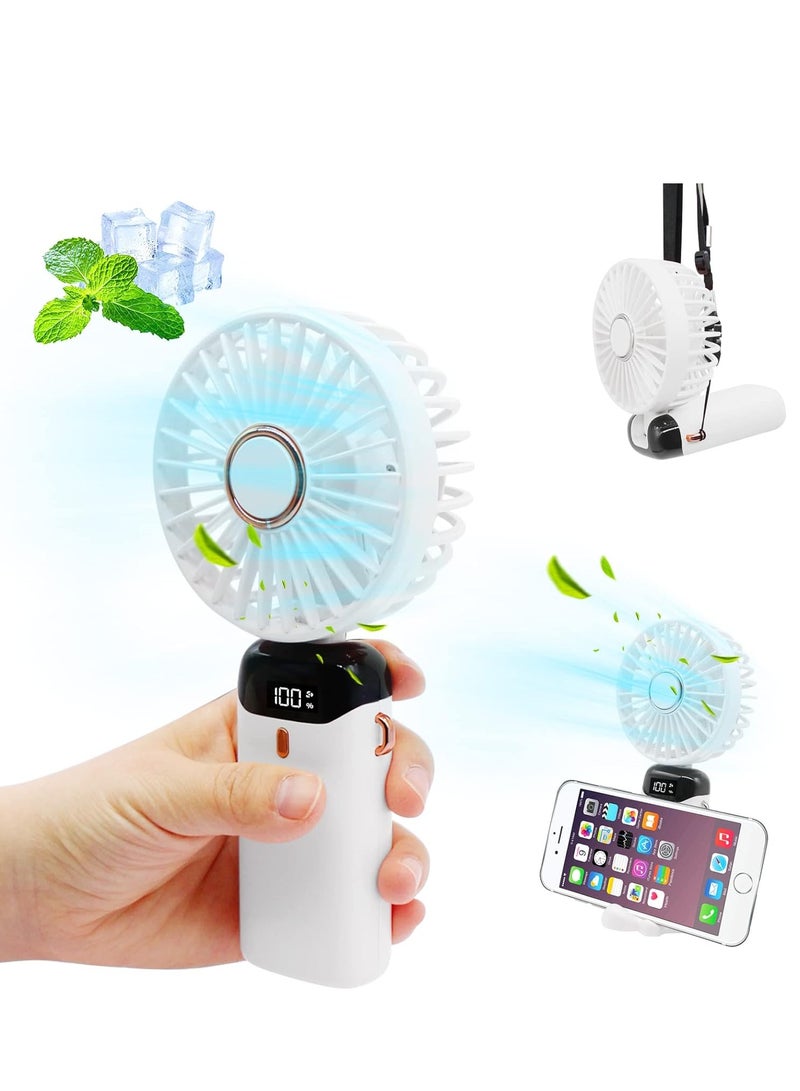 GUDOO Handheld Portable Fan Quiet Small Window Fan 5000mAh USB Rechargeable Personal Fan Battery Operated Small Fan with 5 Speeds for Home Travel Commute Makeup Office White - Image 1