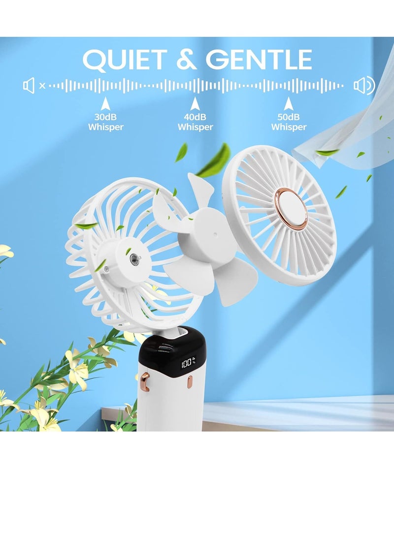 GUDOO Handheld Portable Fan Quiet Small Window Fan 5000mAh USB Rechargeable Personal Fan Battery Operated Small Fan with 5 Speeds for Home Travel Commute Makeup Office White - Image 2