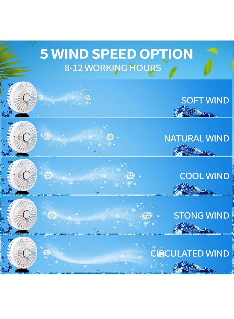 GUDOO Handheld Portable Fan Quiet Small Window Fan 5000mAh USB Rechargeable Personal Fan Battery Operated Small Fan with 5 Speeds for Home Travel Commute Makeup Office White - Image 3
