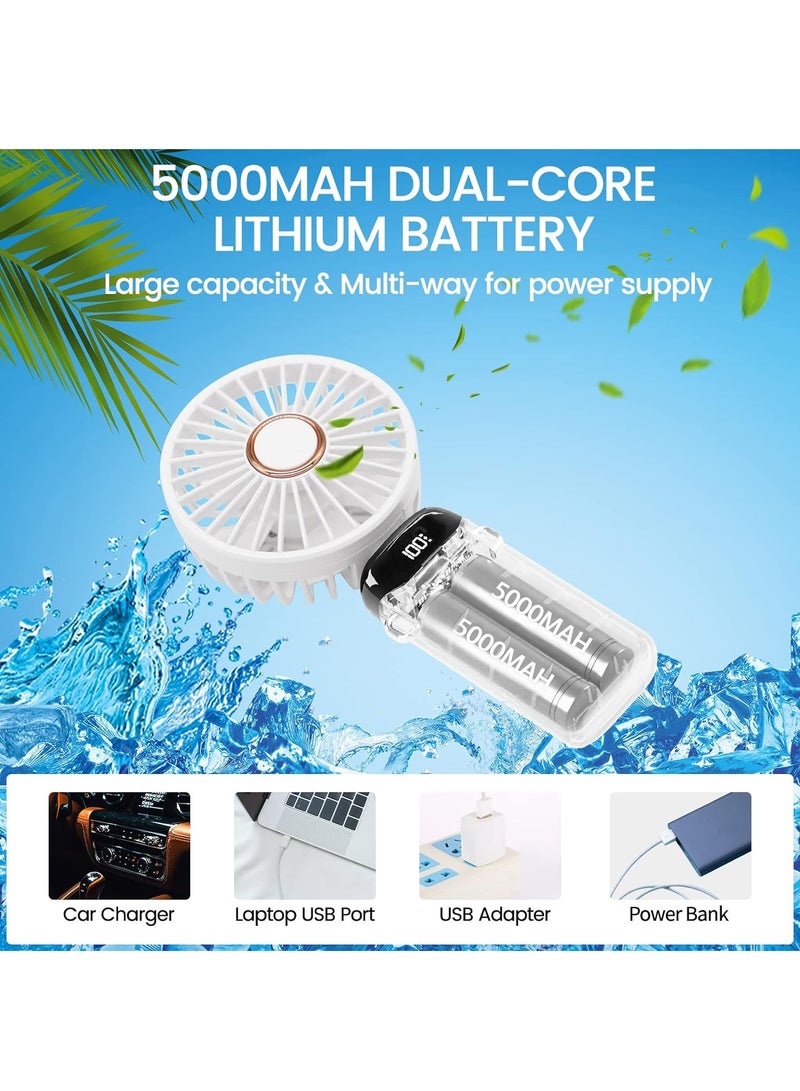 GUDOO Handheld Portable Fan Quiet Small Window Fan 5000mAh USB Rechargeable Personal Fan Battery Operated Small Fan with 5 Speeds for Home Travel Commute Makeup Office White - Image 4