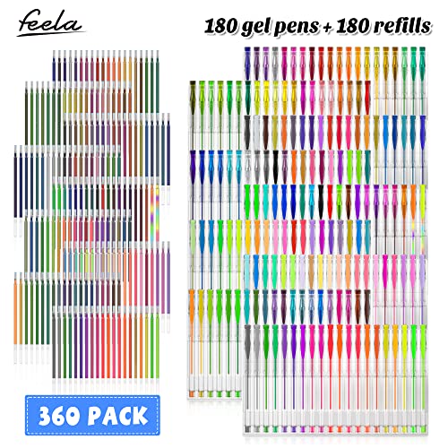 feela 360 Colors Gel Pens Set 180 Unique Gel Pen Plus 180 Refills for Adult Coloring Books Drawing - Image 2