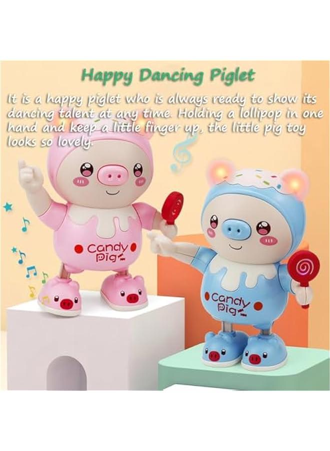 Dancing Piglet Toy, Lovely Dancing Piggy Toy Electric Candy Pig Musical Toy Little Pig Musical Toy for Kids with Dynamic Music & Cool Lights| Legs Move Sideways| Body Twist (Blue) - Image 2