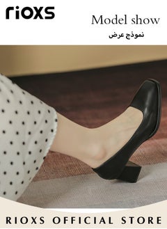 RIOXS Women's Pumps Block Heels, Square Toe Mary Jane Shoes With 2.2" High Heel, Low Chunky Heel Shoes, Elegant Dress Shoes For Work Wedding Party, Comfy Casual Slip-ons, Laides Trendy Chunky Heels  - Image 4