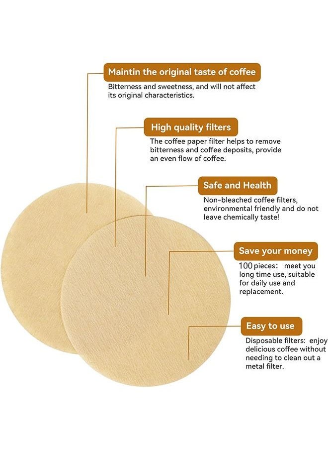 Ant - 100-Piece Replacement Unbleached Coffee Round Filter Paper,Disposable Filter Paper Fit Coffee Filter and Espresso (Brown) - Image 1