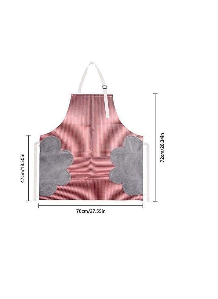 Generic Fresh Adjustable collar kitchen apron with pockets - with plush hand wiping towels durable waterproof design - striped - korean design (red)  - Image 1