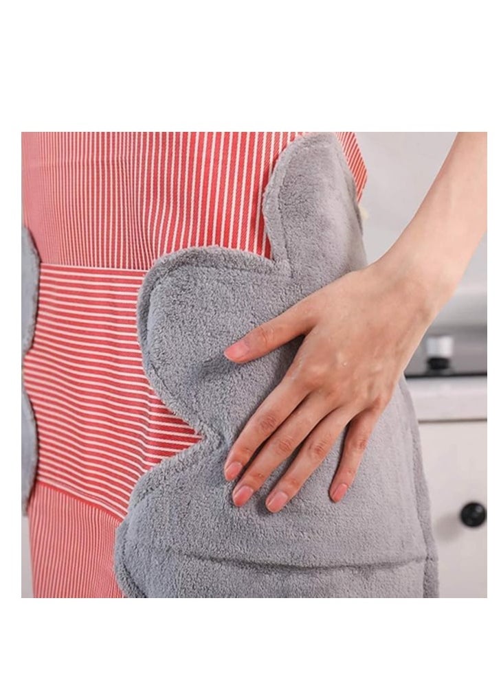 Generic Fresh Adjustable collar kitchen apron with pockets - with plush hand wiping towels durable waterproof design - striped - korean design (red)  - Image 3