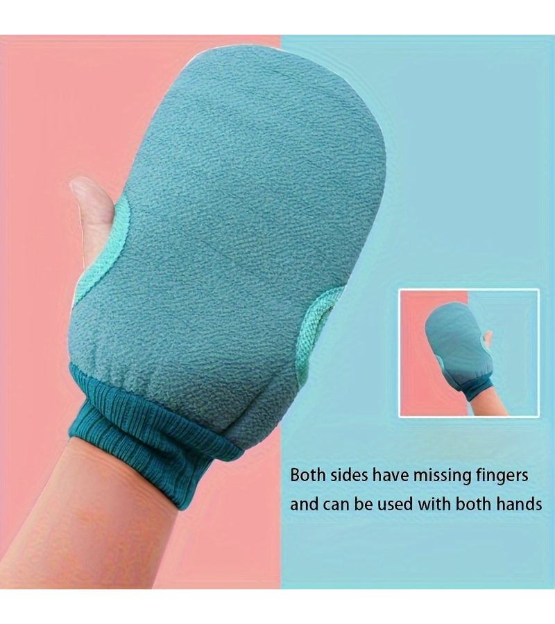 Green Double Sided Exfoliating Bath Gloves with Soft Brush Texture and Non Slip Grip - Image 2