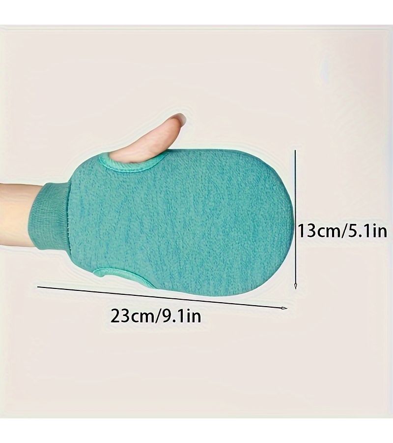 Green Double Sided Exfoliating Bath Gloves with Soft Brush Texture and Non Slip Grip - Image 4