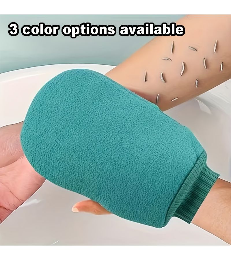 Green Double Sided Exfoliating Bath Gloves with Soft Brush Texture and Non Slip Grip - Image 1