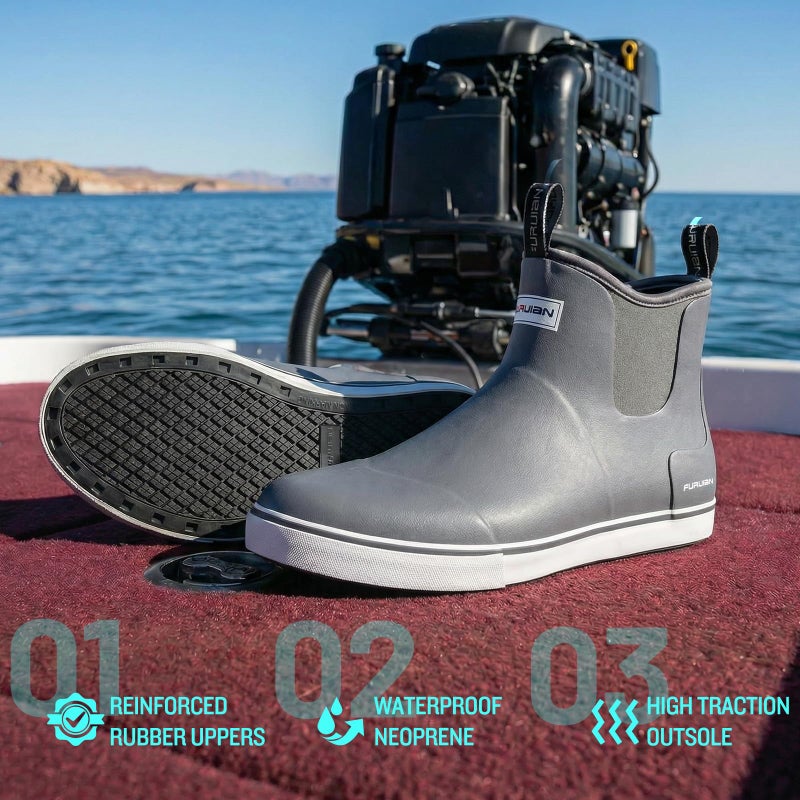 Furuian Men's Deck Boots Fishing Boots Waterproof Rain Boots Ankle Shoes Slip On Neoprene Rubber Footwear Chelsea Shoes Men Botas Para Hombre for Gardening Fishing Boating Camping Sailing, Wide 11 - Image 3