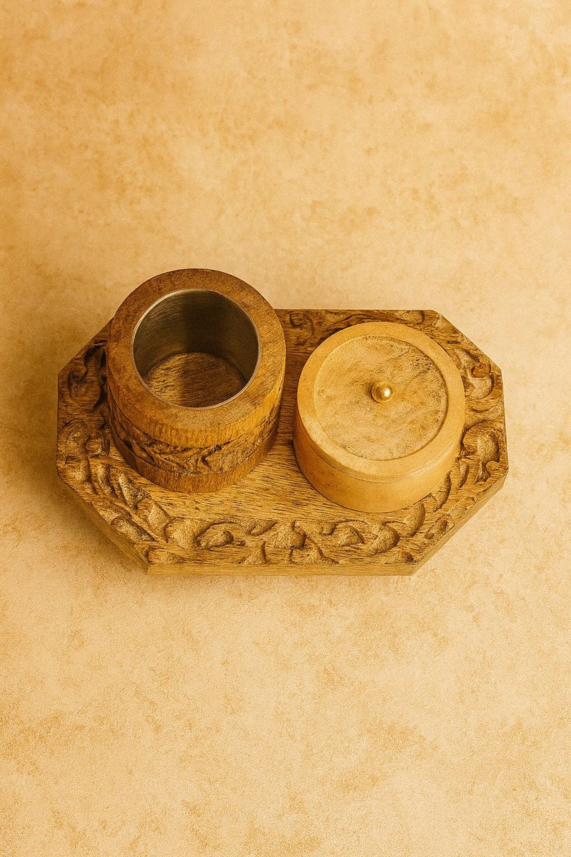 Roman Gifts Three-Piece Hand-Carved Wooden Incense Set – Mubkhara, Tray & Holder - Image 3