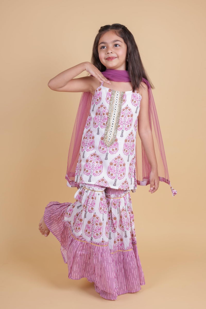 TAGAS Store Tagas Girls Sleeveless Top and Sarara Printed Set with Dupatta | Traditional Girls Ethnic Wear|Ethnic Wear for girls| GIRLS DRESS - Image 2