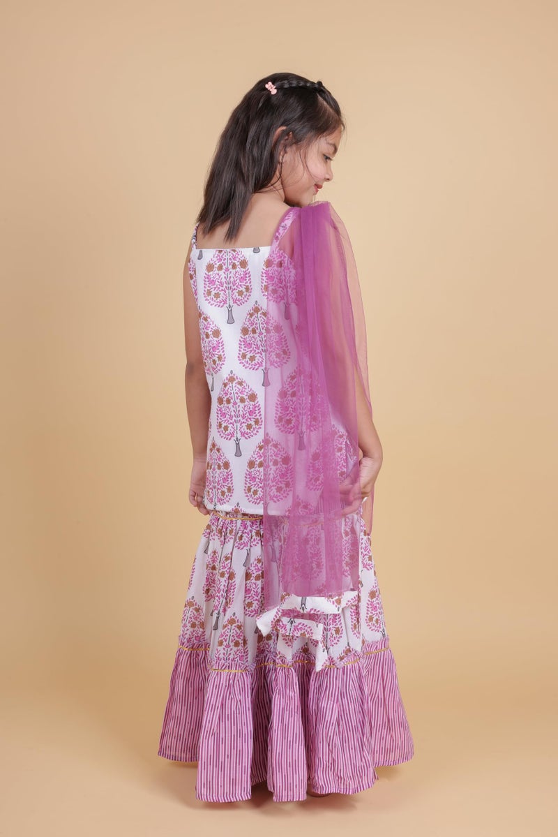 TAGAS Store Tagas Girls Sleeveless Top and Sarara Printed Set with Dupatta | Traditional Girls Ethnic Wear|Ethnic Wear for girls| GIRLS DRESS - Image 4