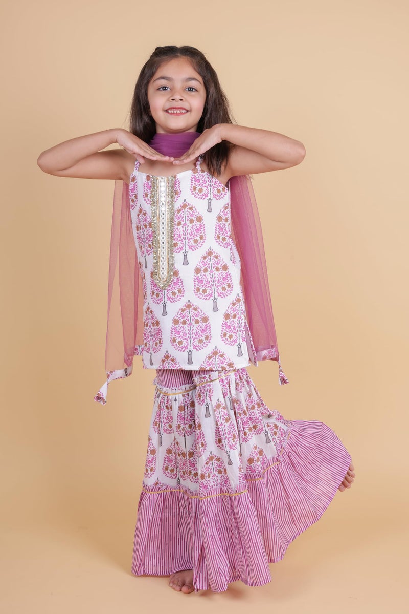 TAGAS Store Tagas Girls Sleeveless Top and Sarara Printed Set with Dupatta | Traditional Girls Ethnic Wear|Ethnic Wear for girls| GIRLS DRESS - Image 3