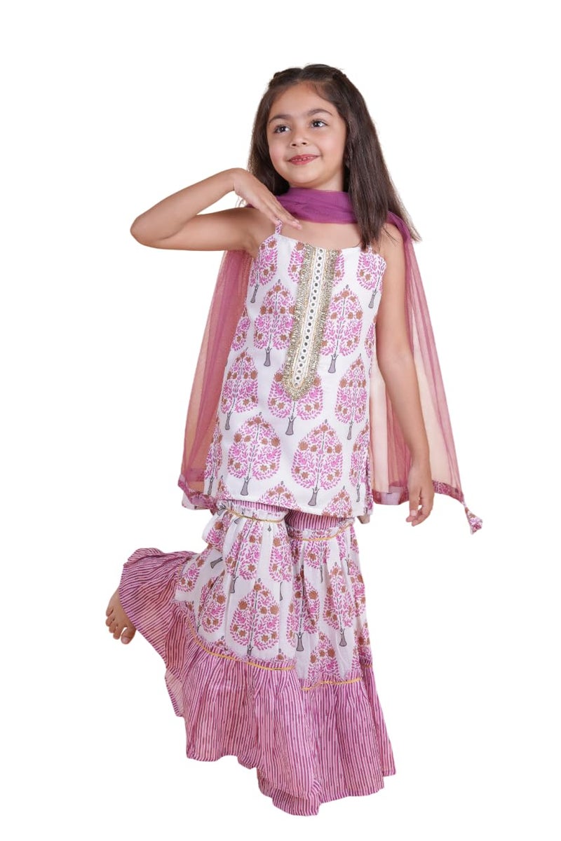 TAGAS Store Tagas Girls Sleeveless Top and Sarara Printed Set with Dupatta | Traditional Girls Ethnic Wear|Ethnic Wear for girls| GIRLS DRESS - Image 1