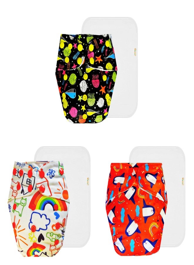 Dumbledo Premium Cloth Diaper with Cotton Insert (Pack of 3) | Hypoallergenic | Reusable & Washable | Adjustable Snaps | Designed by Moms | 3 Months - 3 Years | Unisex Baby - Image 1