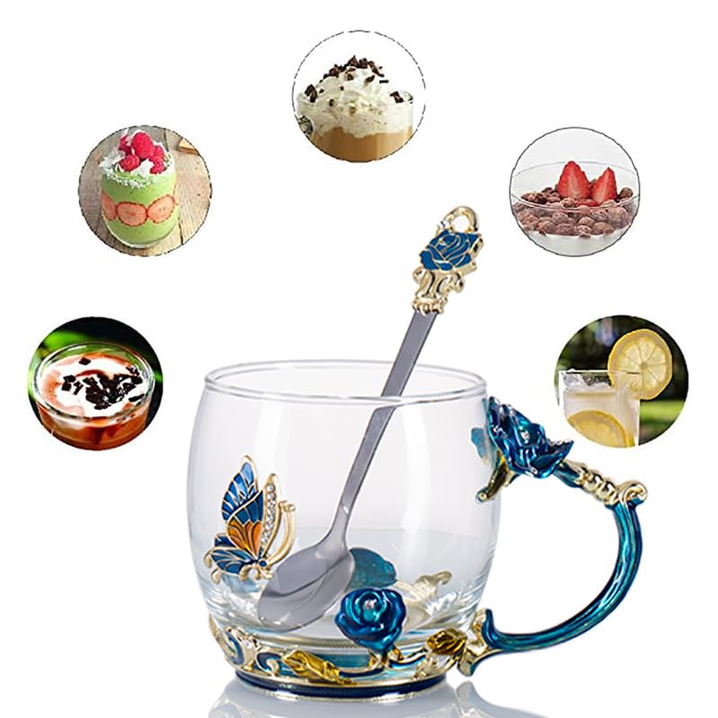 DasyFly Tea Cup Gifts for Mom Birthday Gift for Women,Glass Coffee Enamels Mug Butterfly Sky Blue Flower Cup Unique Valentines Mothers Day Christmas gifts For Women Mom Wife Sister Coworker Female Friend - Image 4