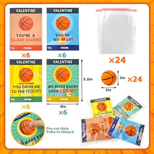 Wondrus Basketball Valentines Day Cards Gifts for Kids School24 Pack Mini Foam Sports Basketball Toys W Exchange Cards for ToddlersValentine Party Favors Goody Bag Stuffers Classroom Treats for Boys Girls - Image 5
