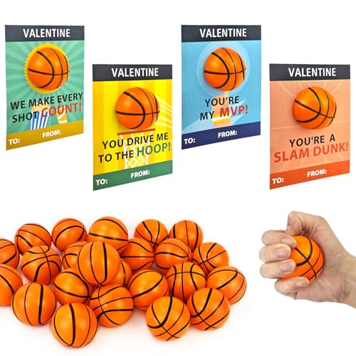 Wondrus Basketball Valentines Day Cards Gifts for Kids School24 Pack Mini Foam Sports Basketball Toys W Exchange Cards for ToddlersValentine Party Favors Goody Bag Stuffers Classroom Treats for Boys Girls - Image 1