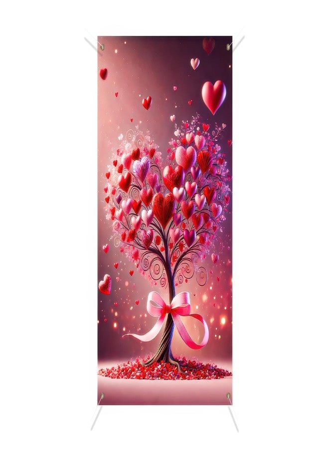 BlissYard Happy Valentine's Day Door Cover Romantic Heart Tree Backdrop Valentines Day Banner Holiday Door Cover 70x35 Inches Valentines Day Decorations for Party Holiday Indoor Outdoor Decor - Image 1
