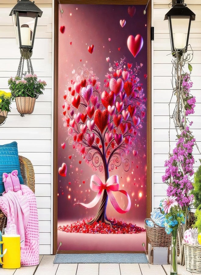 BlissYard Happy Valentine's Day Door Cover Romantic Heart Tree Backdrop Valentines Day Banner Holiday Door Cover 70x35 Inches Valentines Day Decorations for Party Holiday Indoor Outdoor Decor - Image 4
