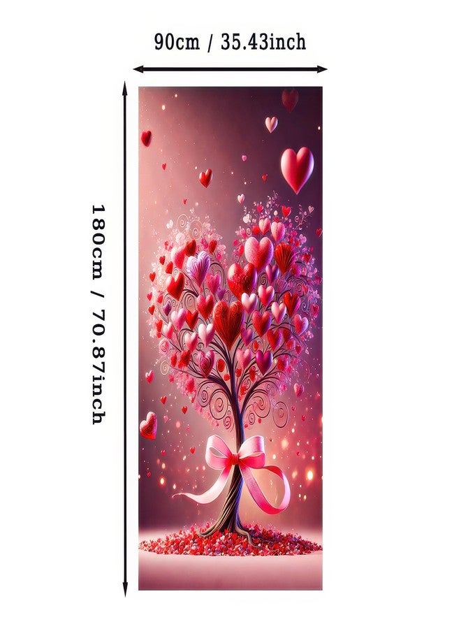 BlissYard Happy Valentine's Day Door Cover Romantic Heart Tree Backdrop Valentines Day Banner Holiday Door Cover 70x35 Inches Valentines Day Decorations for Party Holiday Indoor Outdoor Decor - Image 5