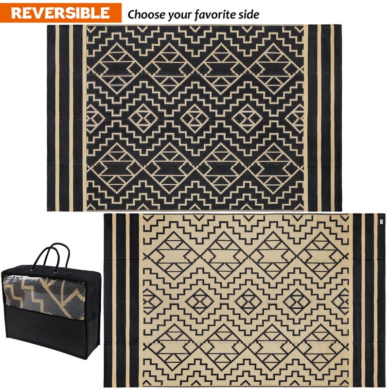 SAND MINE Reversible Mats, Plastic Straw Rug, Modern Area Rug, Large Floor Mat and Rug for Outdoors, RV, Patio, Backyard, Deck, Picnic, Beach, Trailer, Camping (5' x 8', Black & Beige) - Image 2