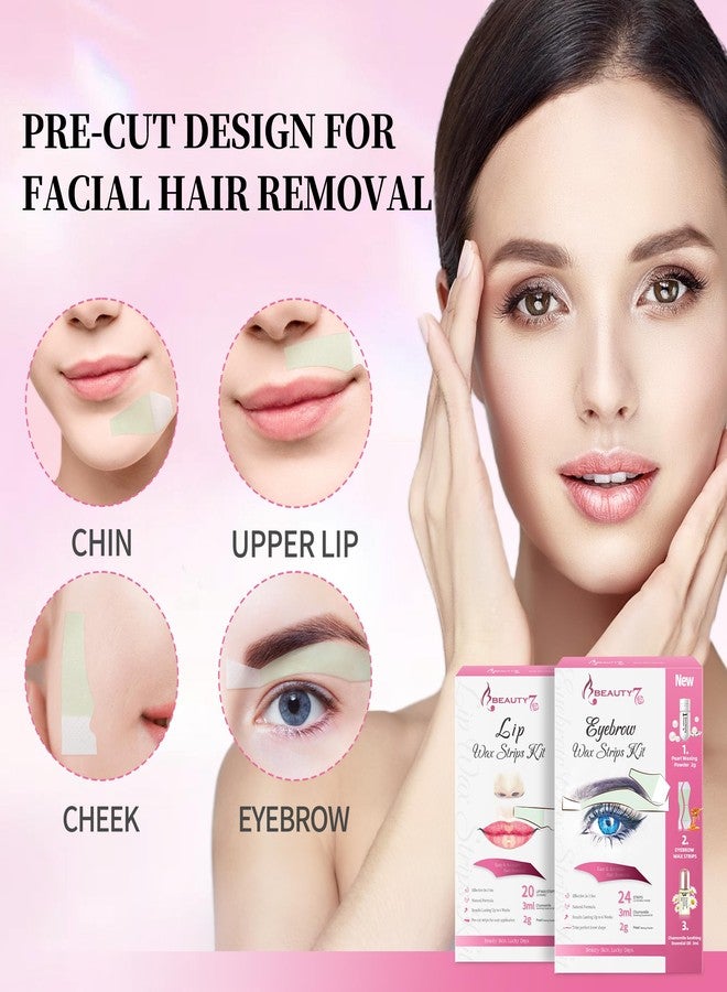 Beauty7 مجموعة شرائح الشمع بيتي7، 2 مجموعات في عبوة واحدة. إزالة شعر الوجه من الحواجب والشفتين مع زيت اللؤلؤ العطري لجميع أنواع البشرة للنساء - Image 5