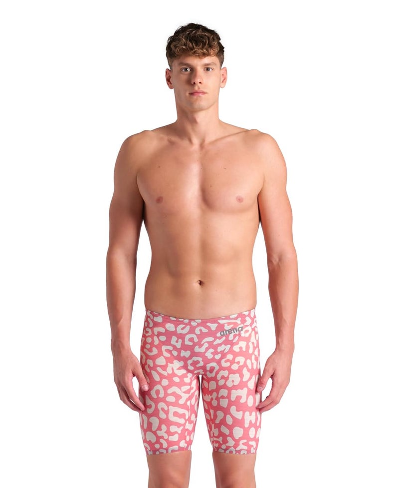 ARENA Powerskin Carbon Air2 Men's Racing Jammer Limited Edition Athletic Tech Suit Competitive Racing Swimsuit Endurance Swimwear, Leopard Print Geranium, US Size 24 - Image 1