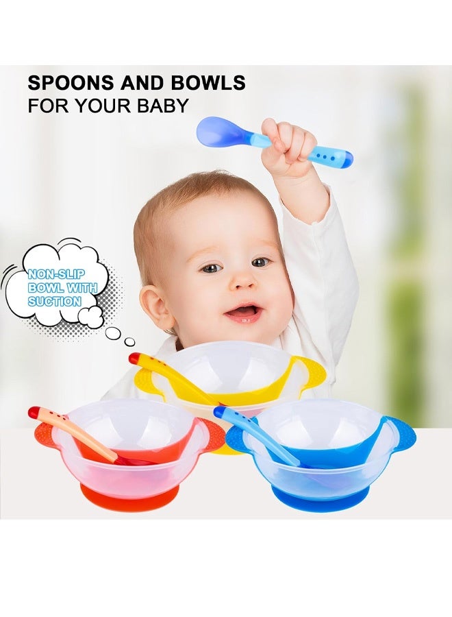 Blue Baby Bowls with Suction Base, Spill-Proof Lid, Temperature-Sensing Spoon, Binaural Design Bowl for Babies Kids children Toddlers, First Stage Self Feeding - Image 3